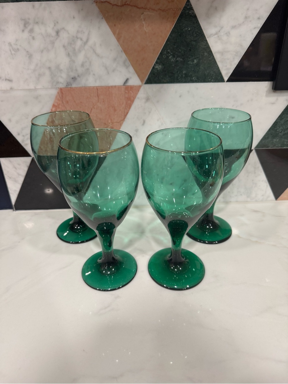 Vintage Libbey Set of 4 Teardrop Juniper Goblet Wine Glasses with Gold Rim